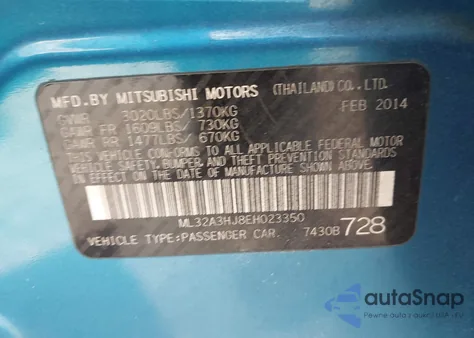 2014 Mitsubishi Mirage De z USA, uszkodzony, nr VIN ML32A3HJ8EH023350